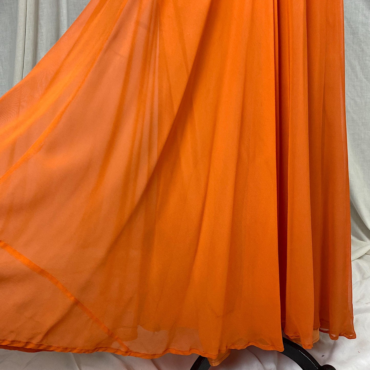 Vintage 1930's - 1940's Maxi Dress | Sheer Burnt Orange Rayon Chiffon with Gathered Bust & Matching Rayon Taffeta Slip | Size S