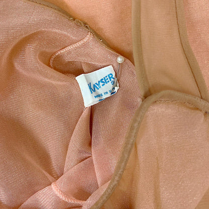 Vintage 1950's - 1960's Nightgown | Sheer Rich Mocha Brown Nylon Chiffon with Sparkly Blush Pink Lining | Size XS | By Kayser