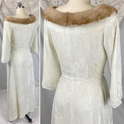 Vintage 1950's Robe | White Rayon Velvet with Blonde Mink Collar & Satin Lining | Size XS, S | By Bard's Toronto