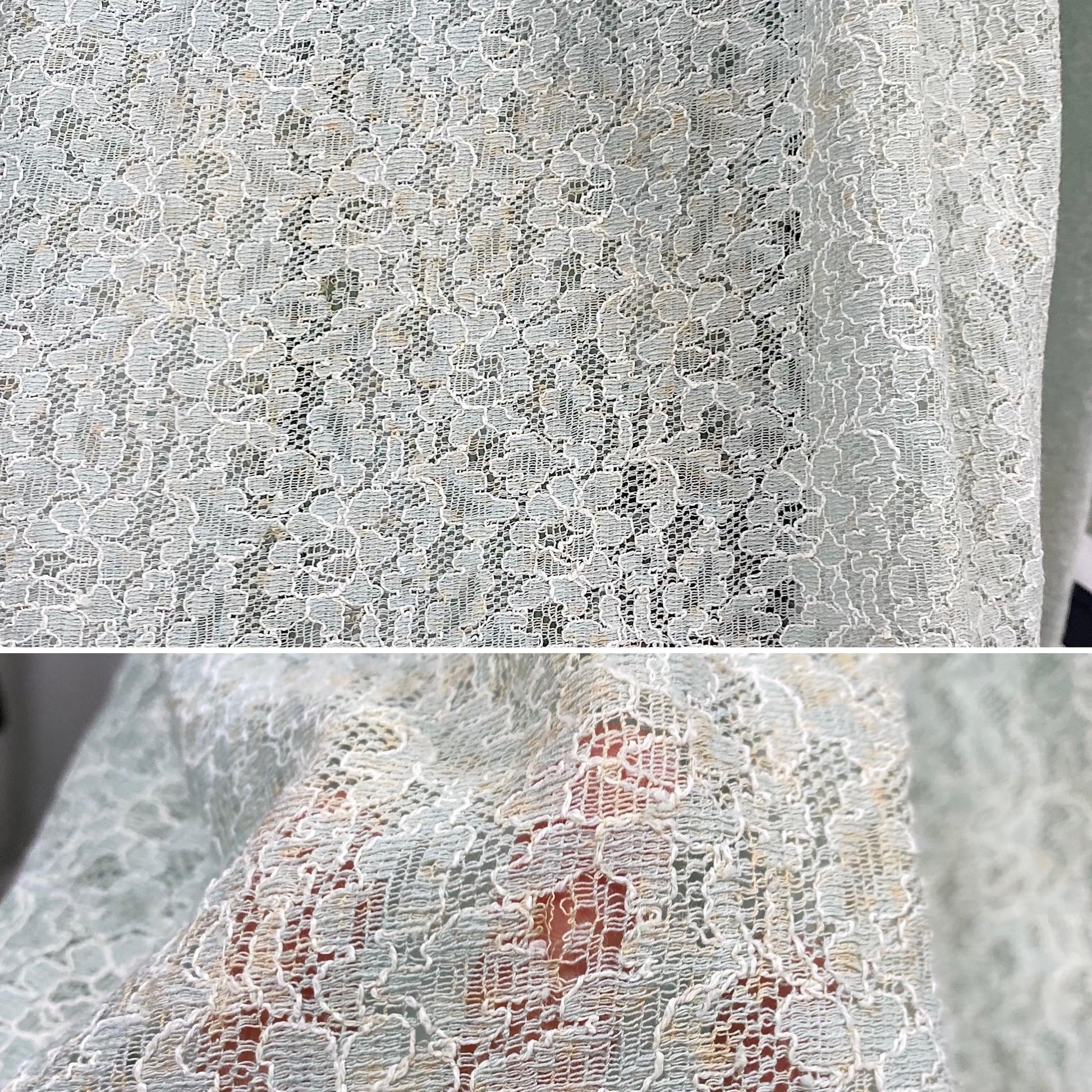 Vintage 1940's Maxi Dress | Seafoam Green Floral Cotton Lace with Ruffled Cold Shoulder | Size XS, S