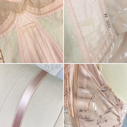 Vintage 1940's - 1950's All in One Girdle | Two Tone Powder & Blush Pink Rayon Satin Damask with Velvet Backing | Size S, M | By Blair
