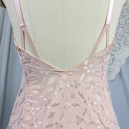 Vintage 1940's - 1950's All in One Girdle | Two Tone Powder & Blush Pink Rayon Satin Damask with Velvet Backing | Size S, M | By Blair