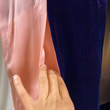 Vintage 1920's Kimono Robe | Deep Indigo Blue Velvet with Rose Pink Silk Lining | Size Free