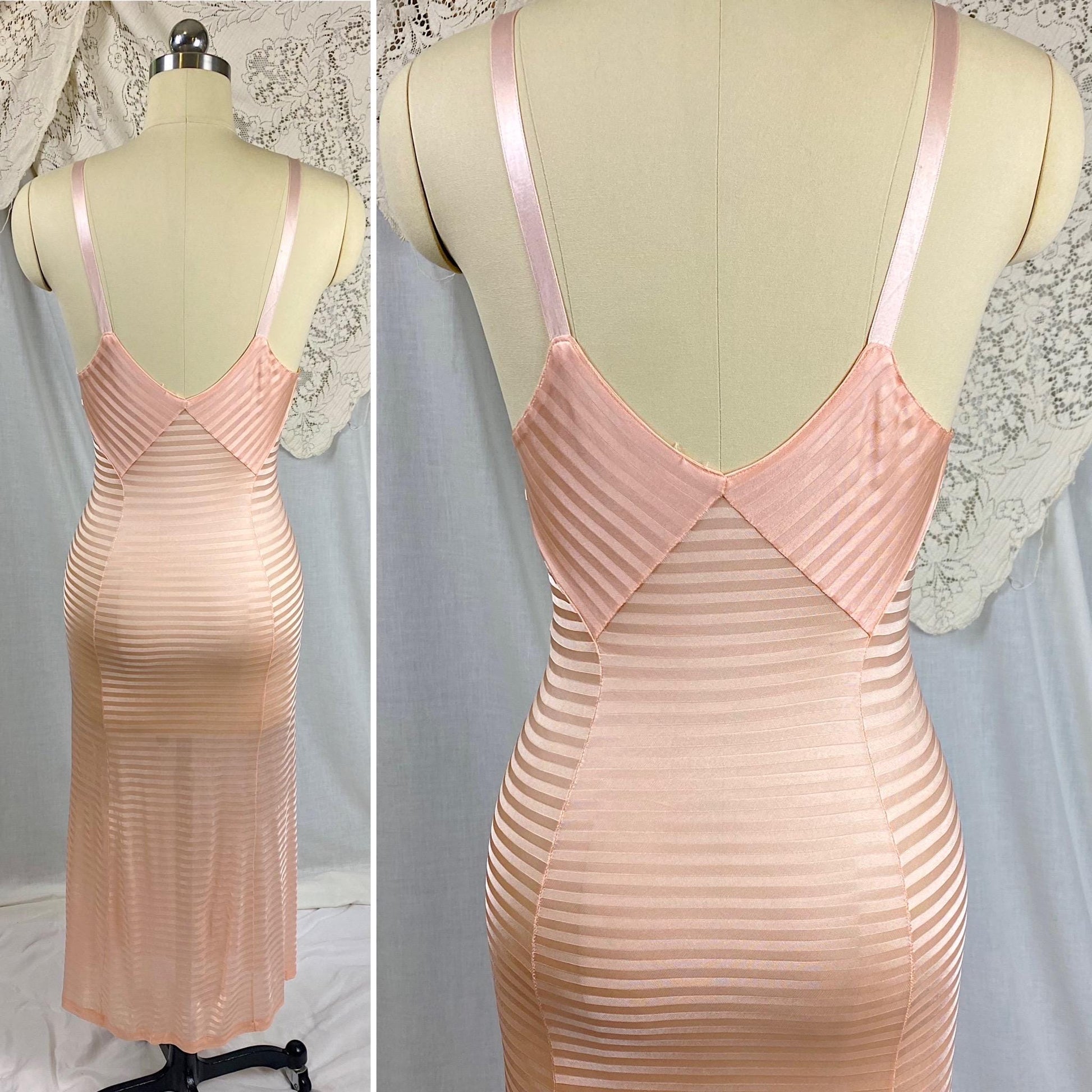 Vintage 1940's Slip | Semi-Sheer Bubblegum Pink Striped Rayon Knit | Size XS | By Lorraine - Never Worn