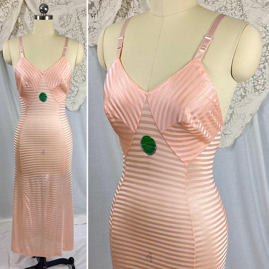 Vintage 1940's Slip | Semi-Sheer Bubblegum Pink Striped Rayon Knit | Size XS | By Lorraine - Never Worn