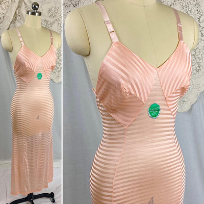 Vintage 1940's Slip | Semi-Sheer Bubblegum Pink Striped Rayon Knit | Size XS | By Lorraine - Never Worn