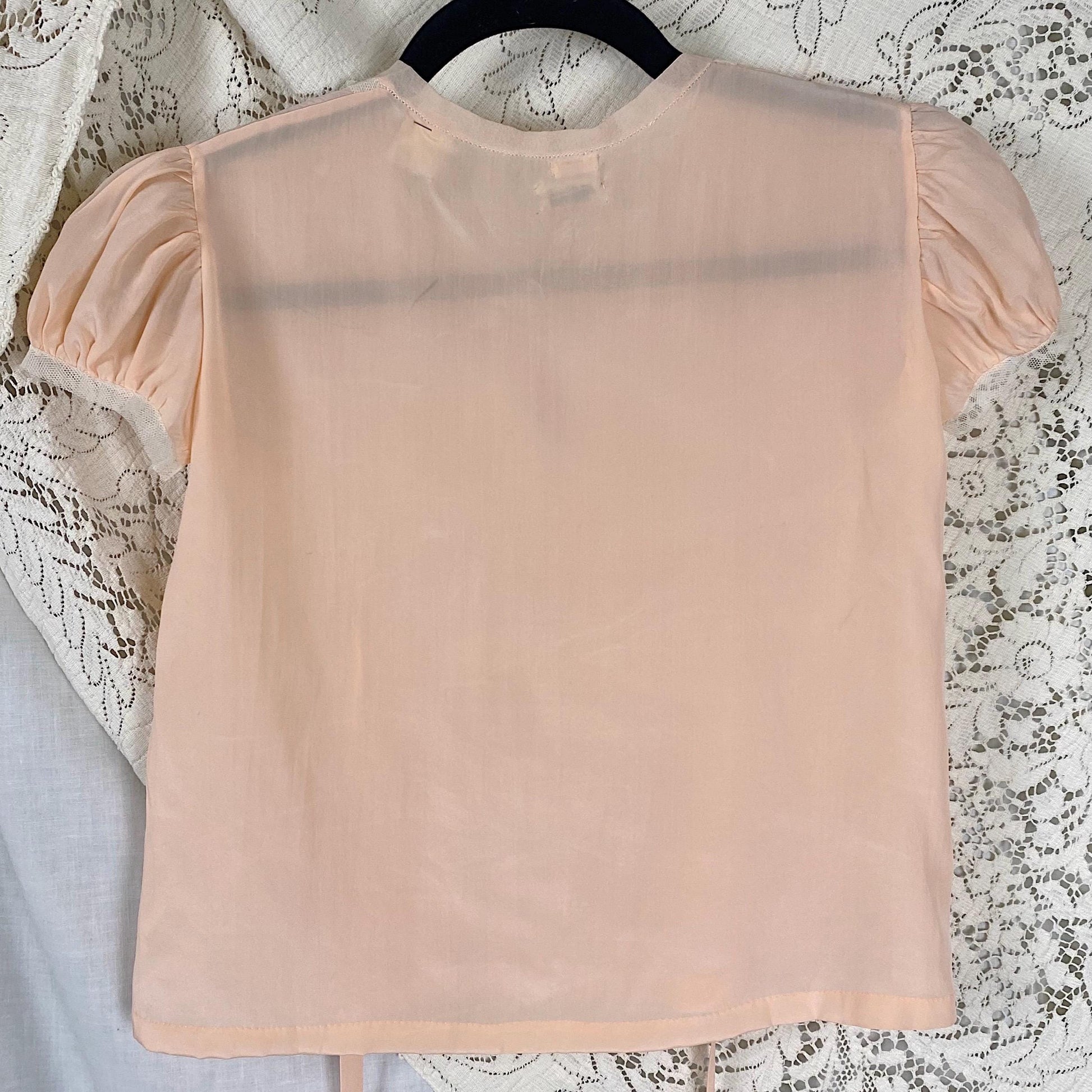 Vintage 1930's Girls Pajama Set | Dusty Rose Pink Silk with Ivory Tulle | Size 10 (30 chest, 24 waist)