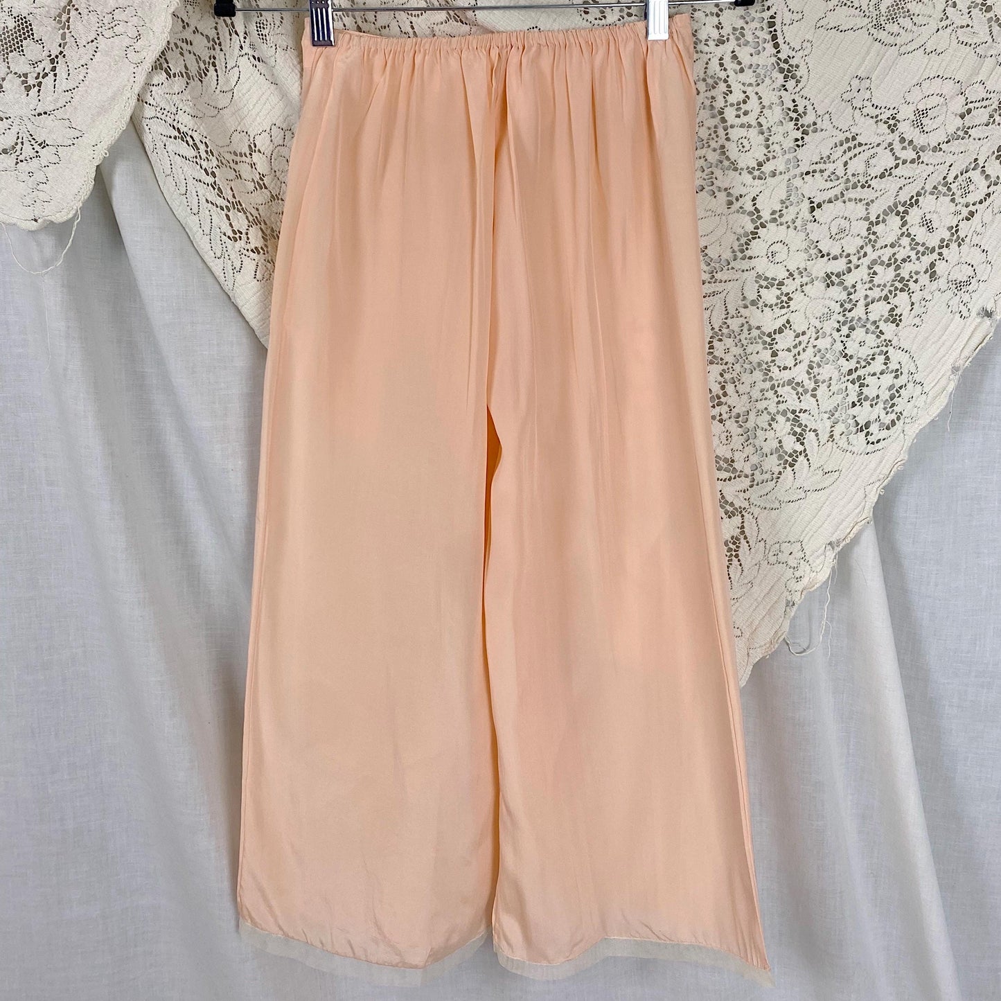 Vintage 1930's Girls Pajama Set | Dusty Rose Pink Silk with Ivory Tulle | Size 10 (30 chest, 24 waist)