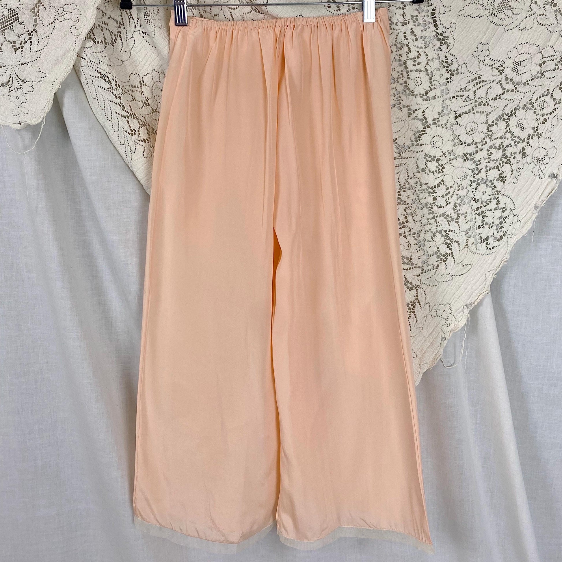 Vintage 1930's Girls Pajama Set | Dusty Rose Pink Silk with Ivory Tulle | Size 10 (30 chest, 24 waist)