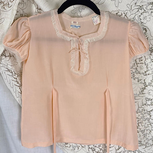 Vintage 1930's Girls Pajama Set | Dusty Rose Pink Silk with Ivory Tulle | Size 10 (30 chest, 24 waist)