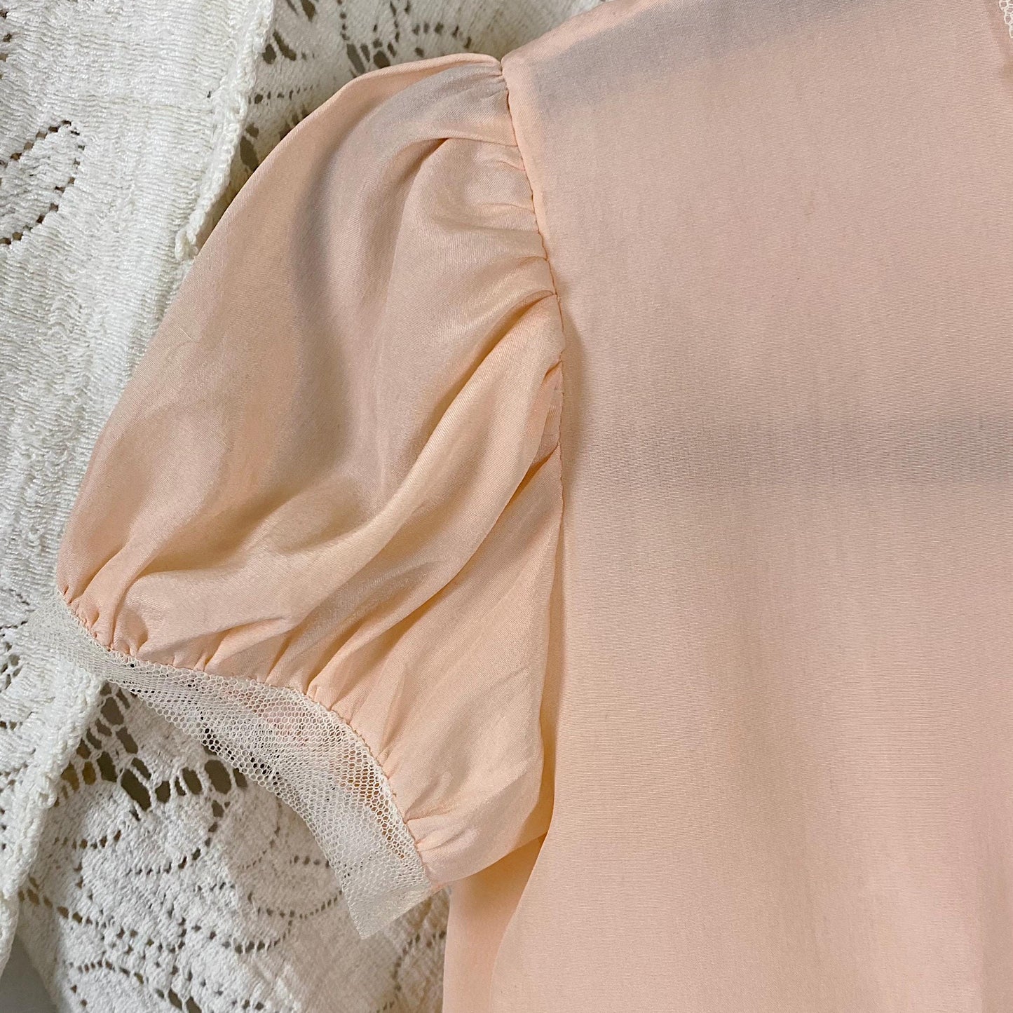 Vintage 1930's Girls Pajama Set | Dusty Rose Pink Silk with Ivory Tulle | Size 10 (30 chest, 24 waist)