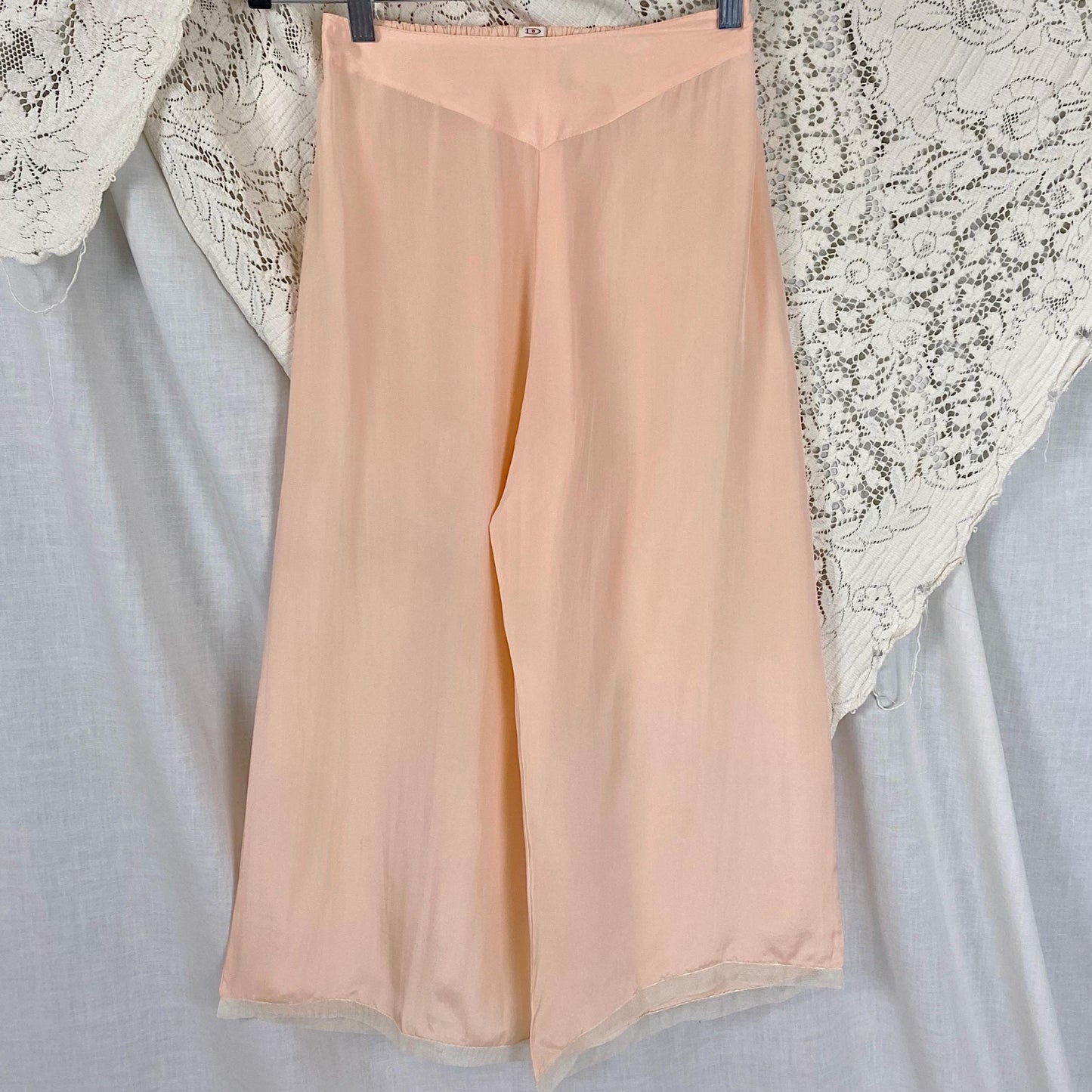 Vintage 1930's Girls Pajama Set | Dusty Rose Pink Silk with Ivory Tulle | Size 10 (30 chest, 24 waist)