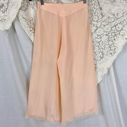 Vintage 1930's Girls Pajama Set | Dusty Rose Pink Silk with Ivory Tulle | Size 10 (30 chest, 24 waist)