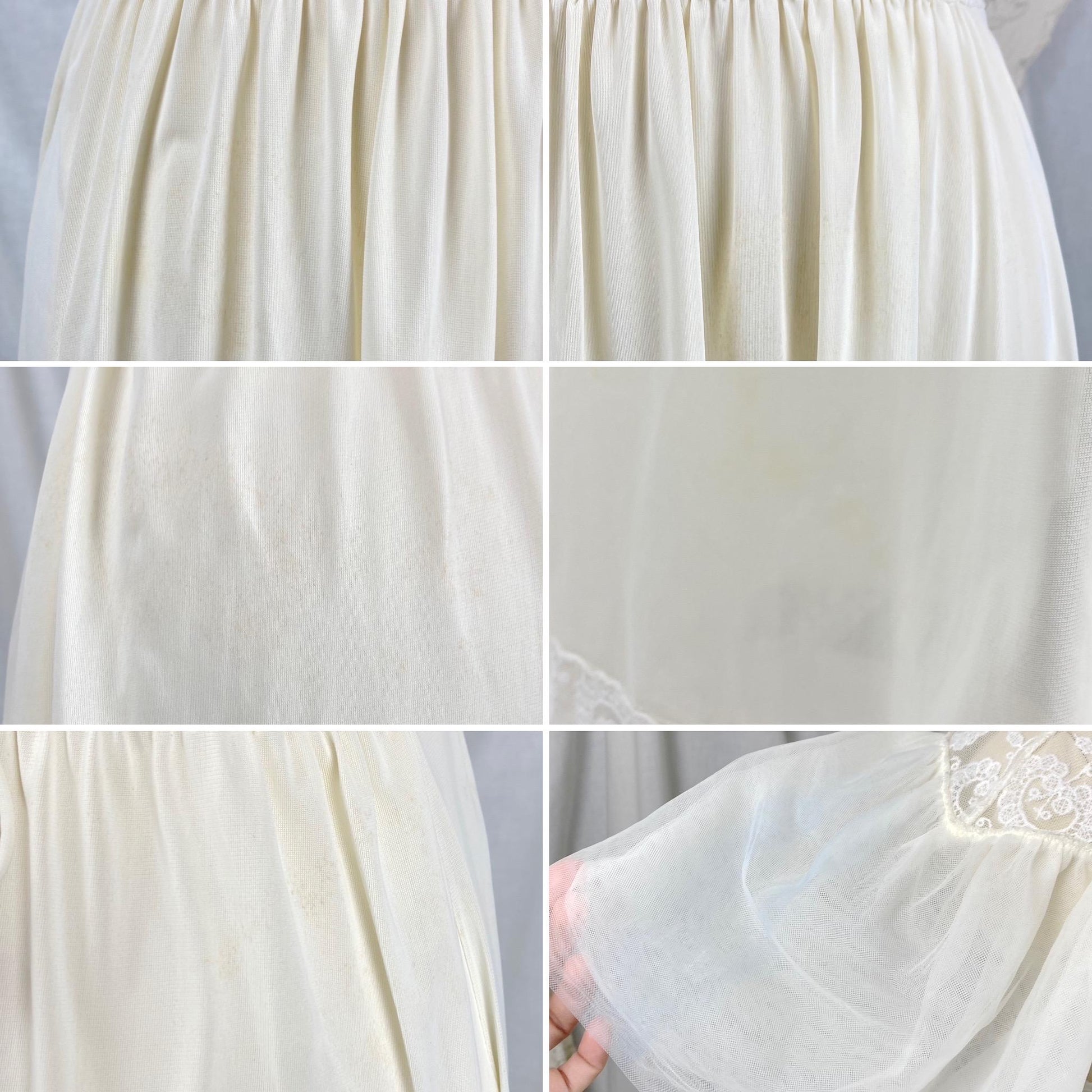 Vintage 1950's - 1960's Nightgown & Peignoir Set | Buttercream White Nylon with Floral Embroidery | Size S, M | By Carter's