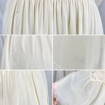 Vintage 1950's - 1960's Nightgown & Peignoir Set | Buttercream White Nylon with Floral Embroidery | Size S, M | By Carter's