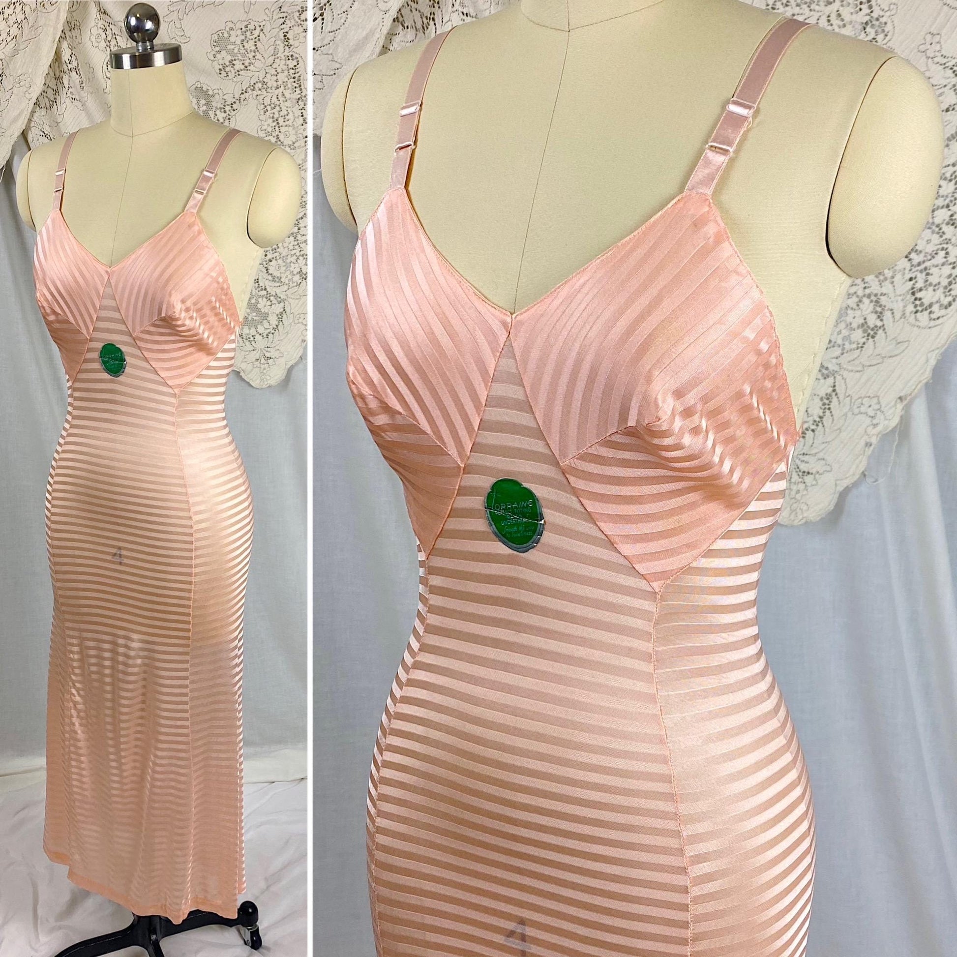 Vintage 1940's Slip | Semi-Sheer Bubblegum Pink Striped Rayon Knit | Size XS | By Lorraine - Never Worn