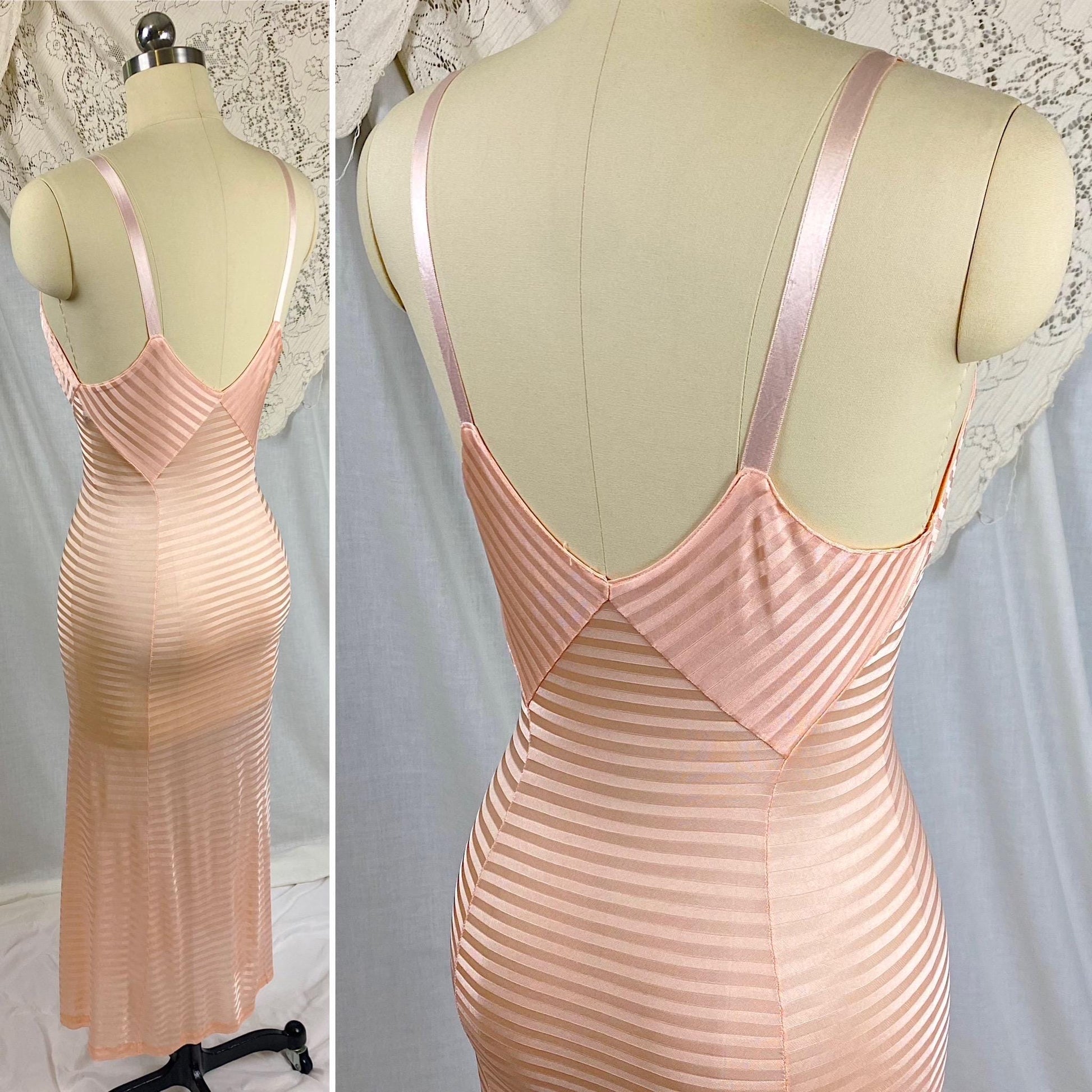 Vintage 1940's Slip | Semi-Sheer Bubblegum Pink Striped Rayon Knit | Size XS | By Lorraine - Never Worn