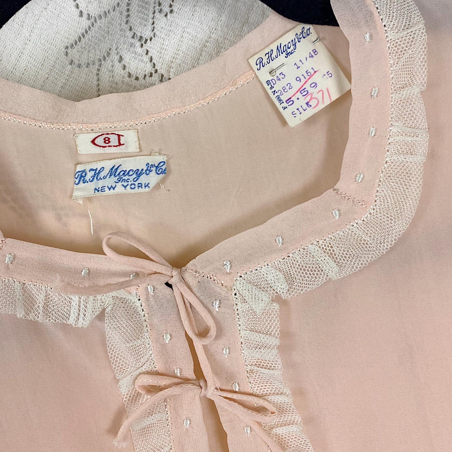 Vintage 1930's Girls Pajama Set | Dusty Rose Pink Silk with Ivory Tulle | Size 10 (30 chest, 24 waist)