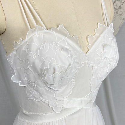 Vintage 1950's - 1960's Nightgown & Peignoir Set | Snow White Nylon Chiffon with Flower Petal Appliques | Size XS | By Laros
