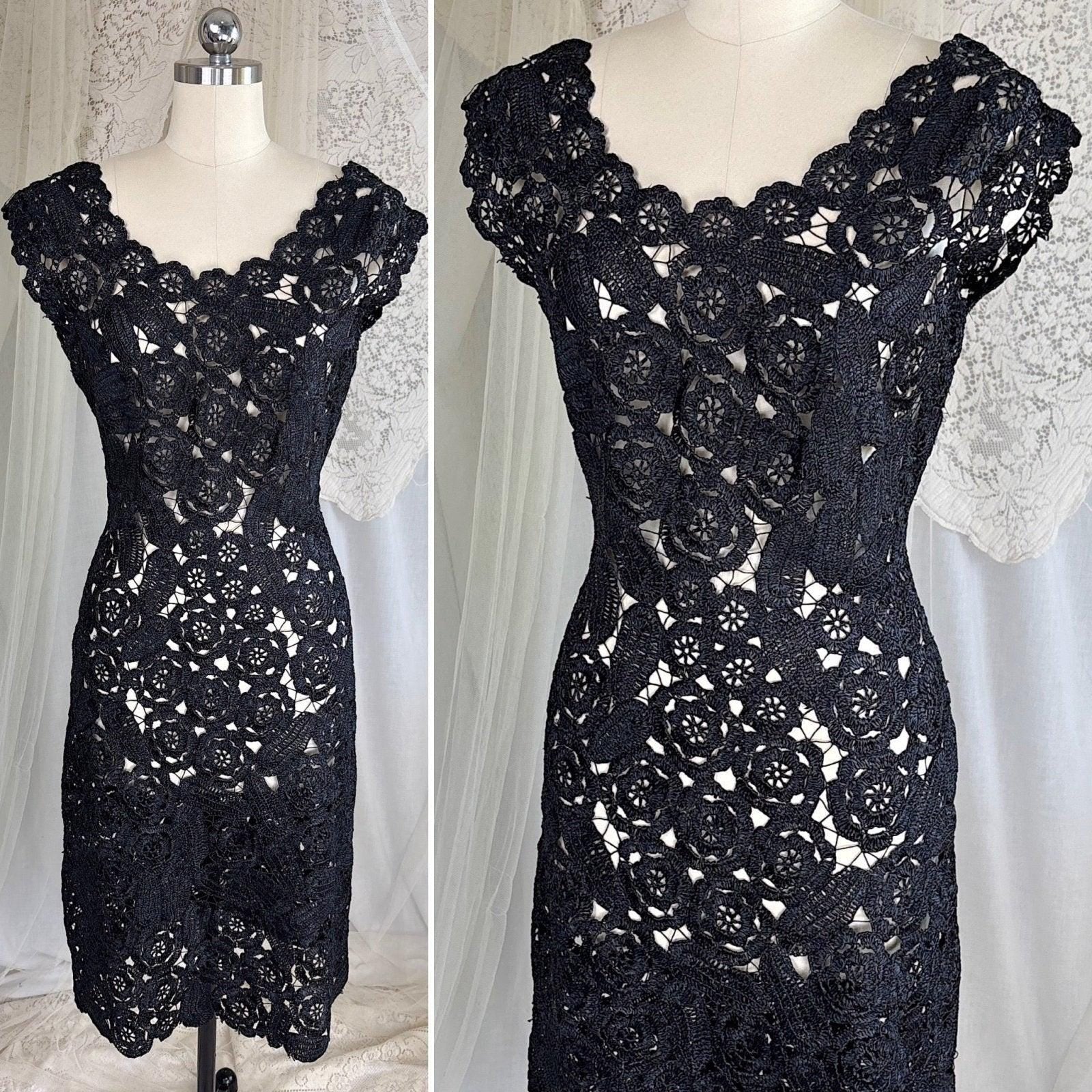 Vintage 1950's Black Raffia Lace Wiggle Dress, size M - Daggers & Dames