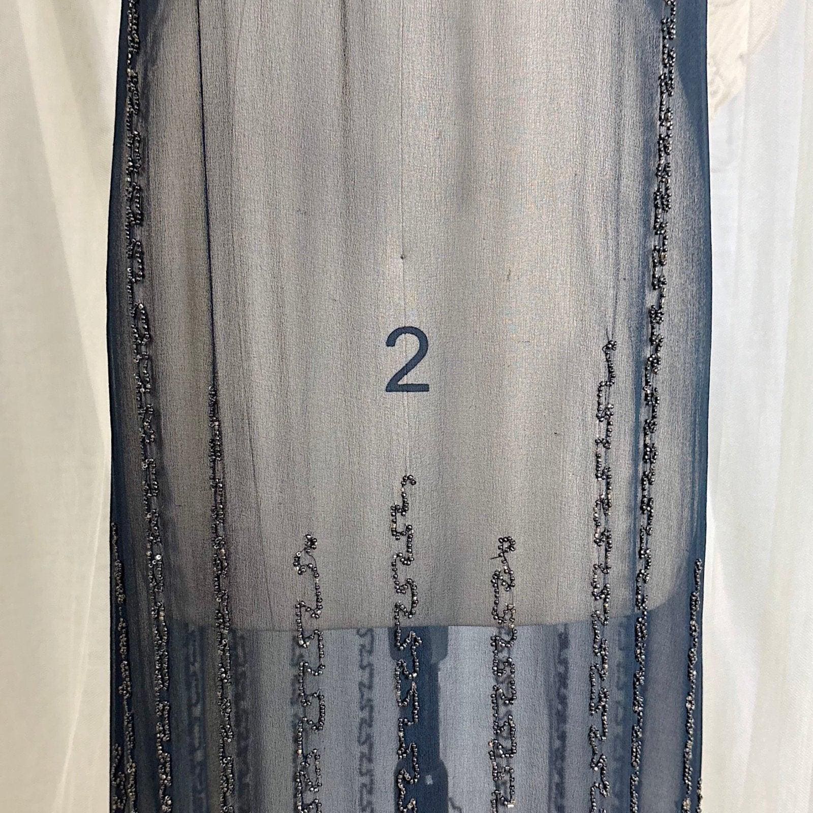 Vintage 1920's Dress - Sheer Black Silk Crepe with Heavy Glass Seed Beadwork & Split Sleeves - Size XS - Daggers & Dames