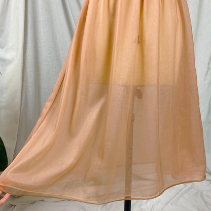 Vintage 1950's - 1960's Nightgown | Sheer Rich Mocha Brown Nylon Chiffon with Sparkly Blush Pink Lining | Size XS | By Kayser