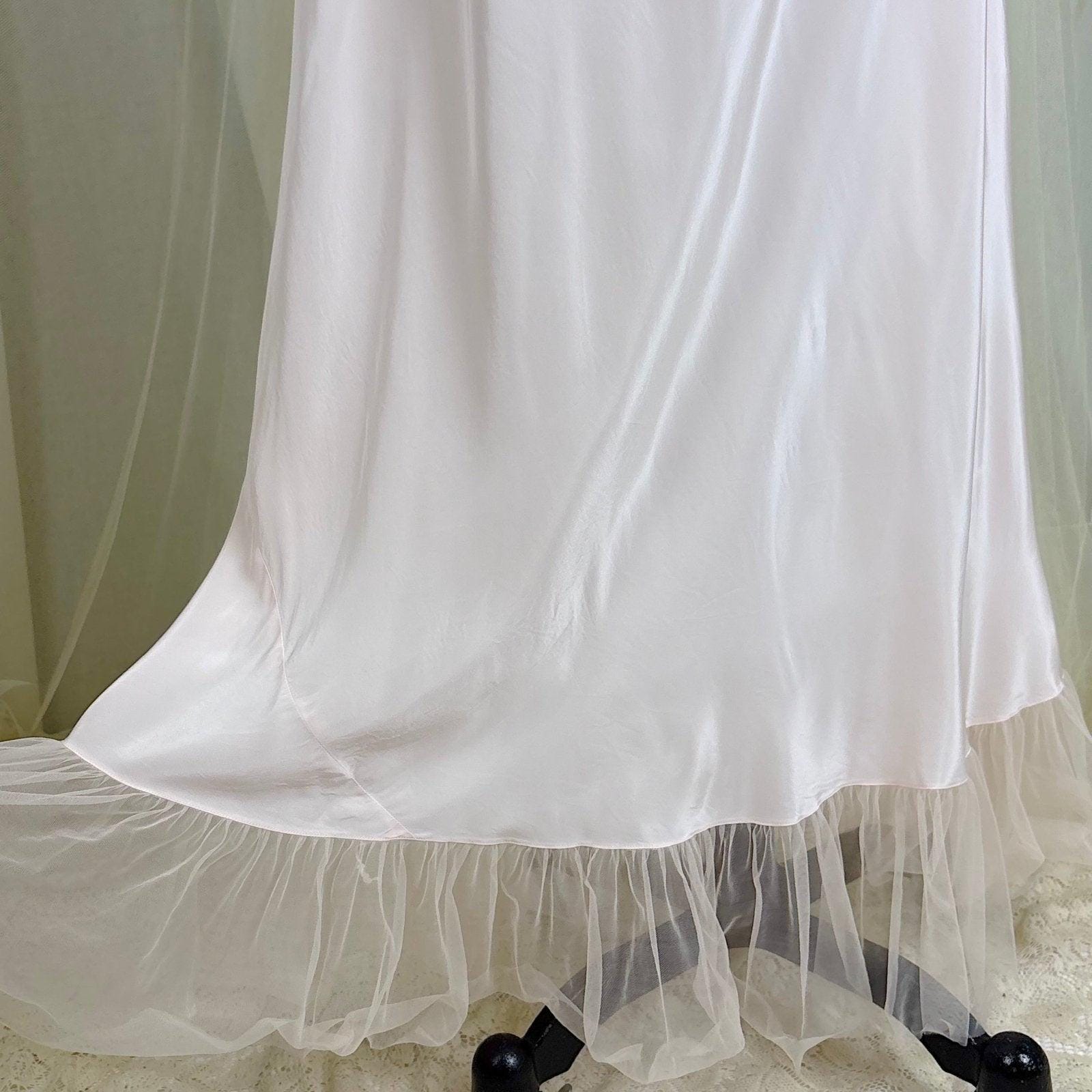 Vintage 1940's Powder Pink Rayon Nightgown with Tulle - By Textron, Size S, M - Daggers & Dames