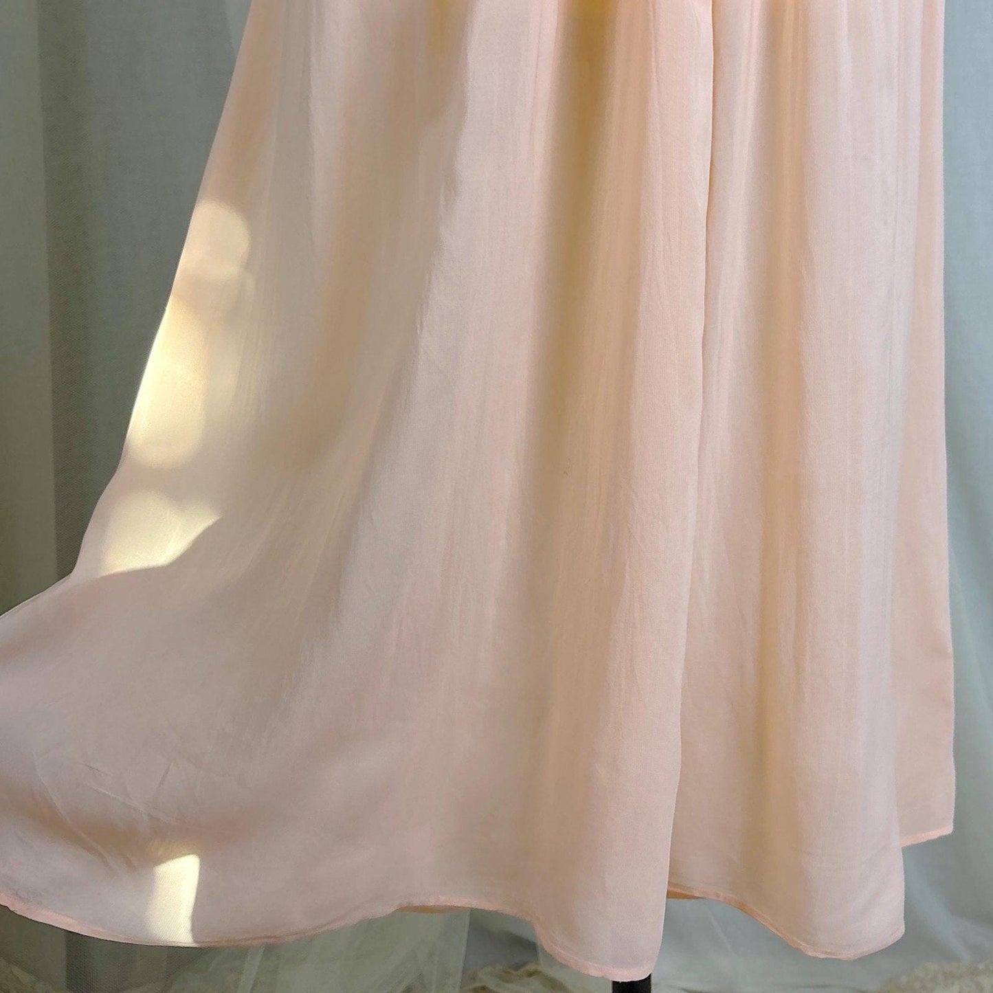 Vintage 1940's Pale Blush Pink Rayon Chiffon Nightgown with Diamond Pin Tuck Detail - Made in Hungary, Size S, M, LG - Daggers & Dames