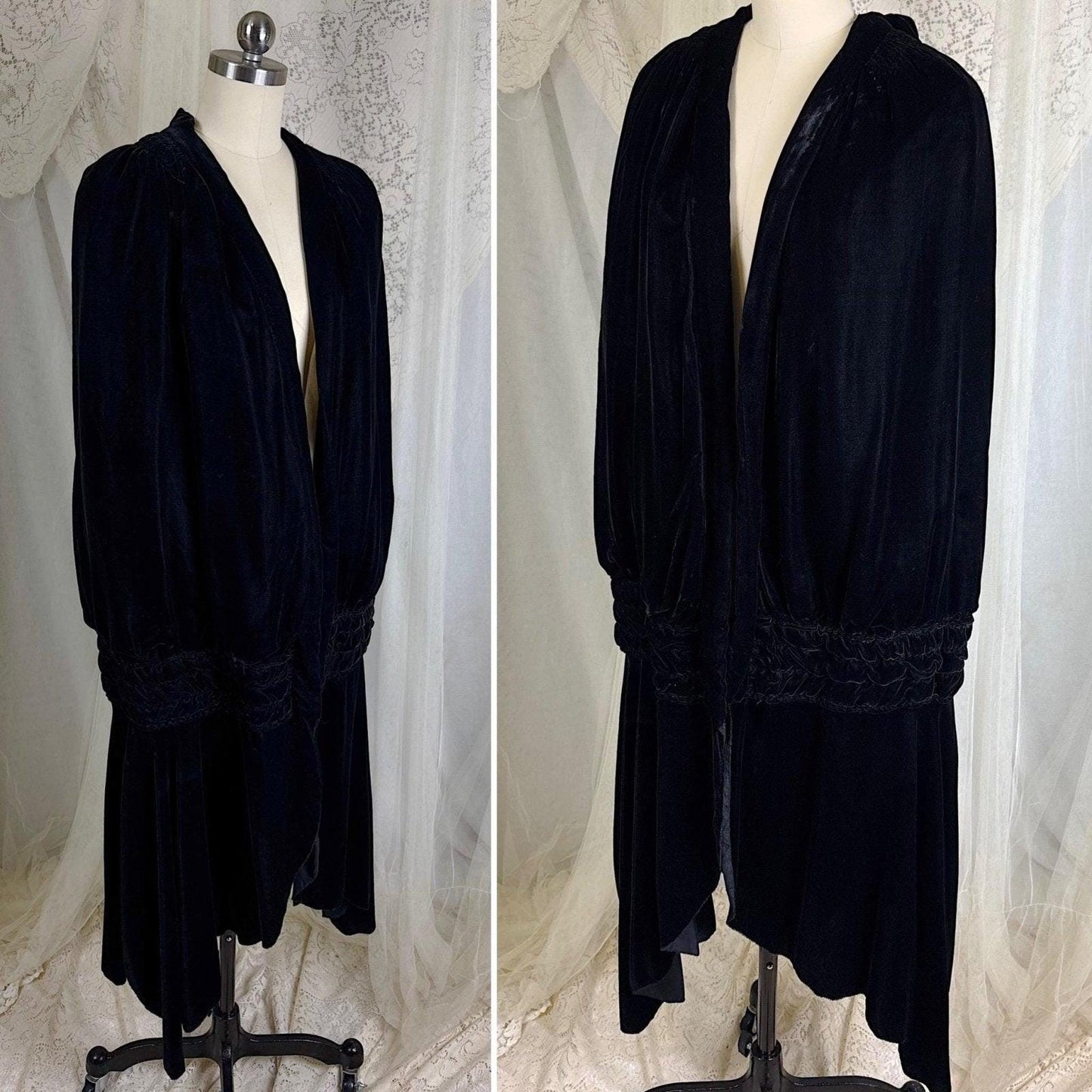 Vintage 1920's Cocoon Cape - Lush Black Velvet with Gold Silk Lining - Size XS, S, M - Daggers & Dames