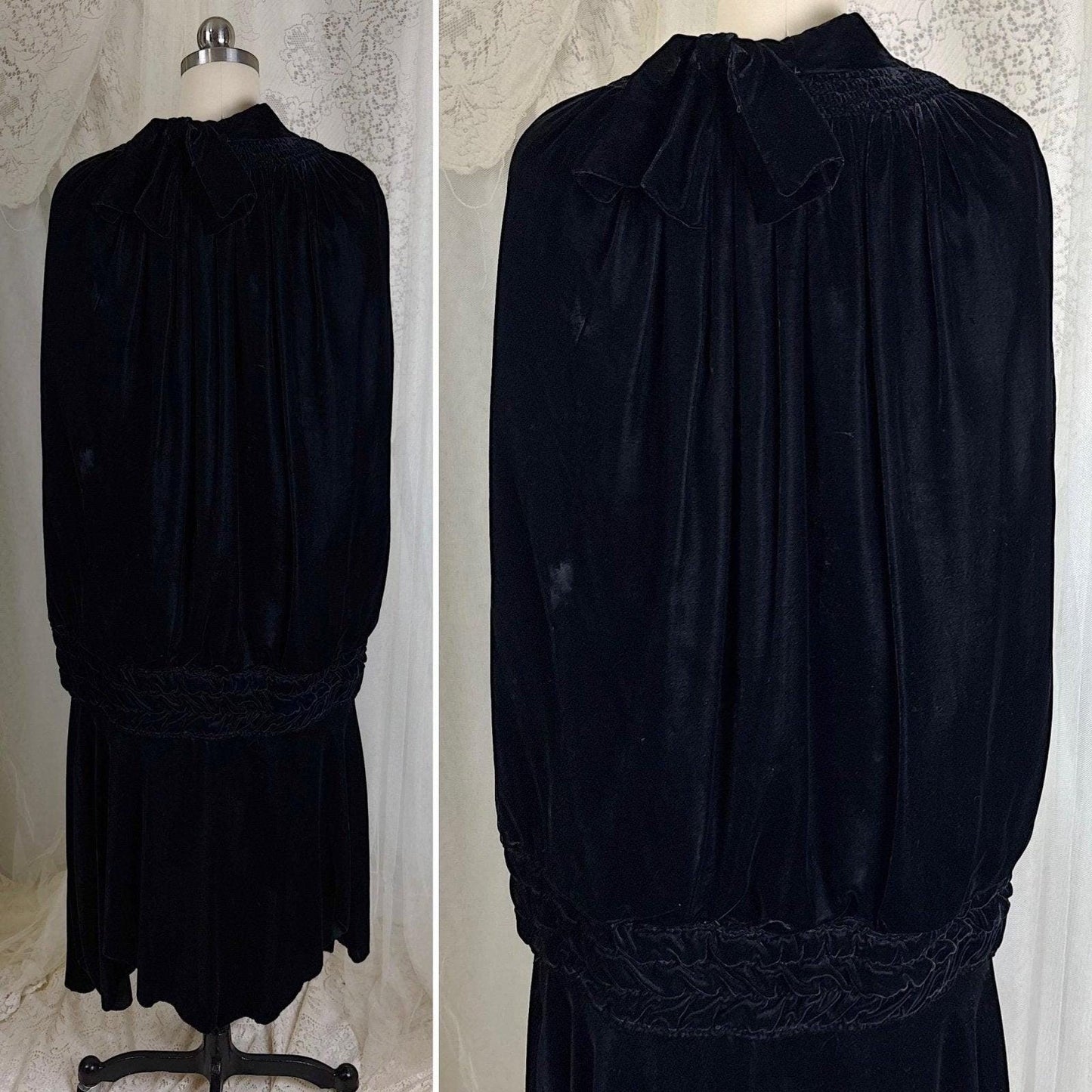 Vintage 1920's Cocoon Cape - Lush Black Velvet with Gold Silk Lining - Size XS, S, M - Daggers & Dames