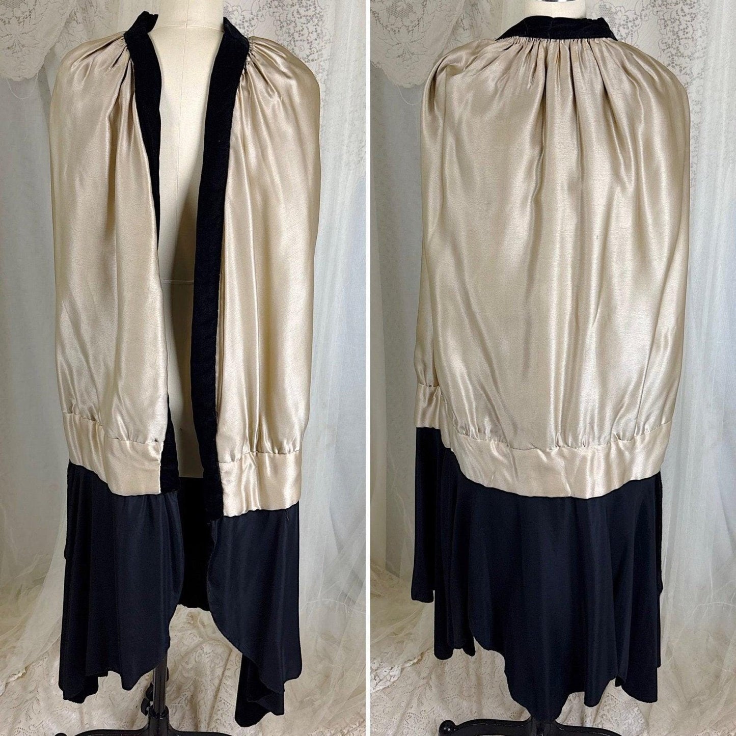 Vintage 1920's Cocoon Cape - Lush Black Velvet with Gold Silk Lining - Size XS, S, M - Daggers & Dames