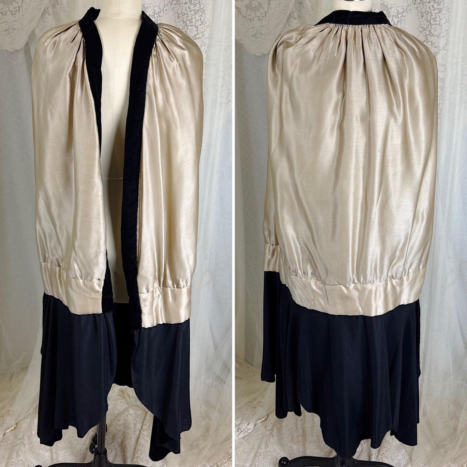 Vintage 1920's Cocoon Cape - Lush Black Velvet with Gold Silk Lining - Size XS, S, M - Daggers & Dames