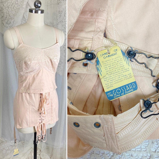 Vintage 1930's Peach Chevron Corselette Girdle - By Gossard, New with Tags - Size 36-38 B - Rare Collector Item