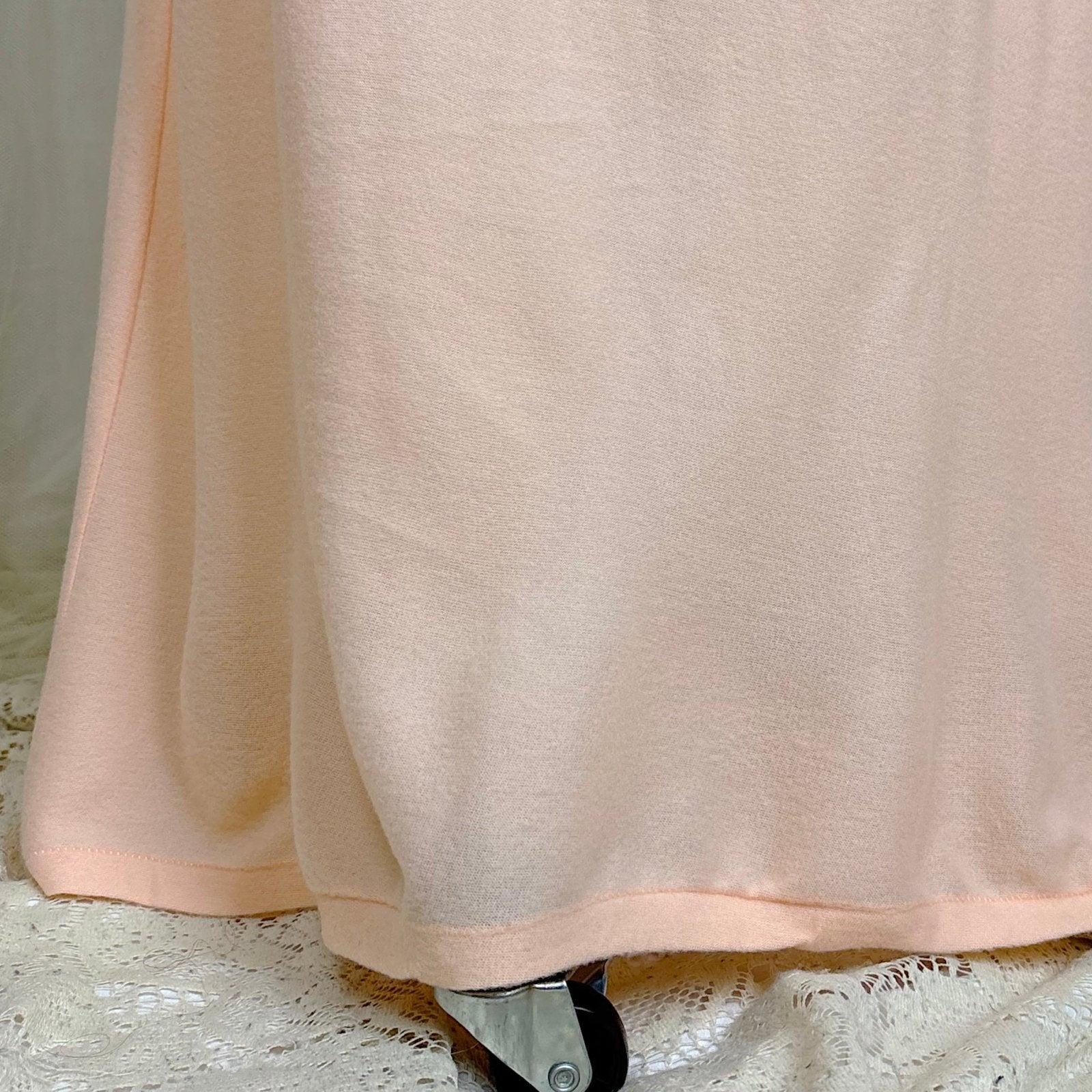 1940's Nightgown - Palest Peach Brushed Rayon with Long Sleeves & Keyhole Neck by Gordon Forest Mills - Daggers & Dames