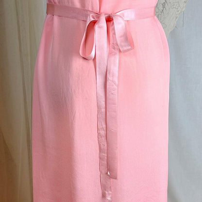 1910's - 1920's Nightgown - Melon Pink Silk Crepe with Crochet Lace Yoke & Silk Ribbon Ties - Daggers & Dames