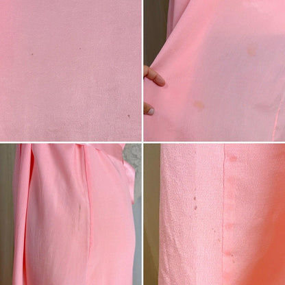 1910's - 1920's Nightgown - Melon Pink Silk Crepe with Crochet Lace Yoke & Silk Ribbon Ties - Daggers & Dames