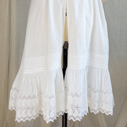 1900's Victorian Era Camiknickers - White Cotton with Elaborate Scalloped Eyelet Lace with Pink Ribbon Drawstring - Daggers & Dames