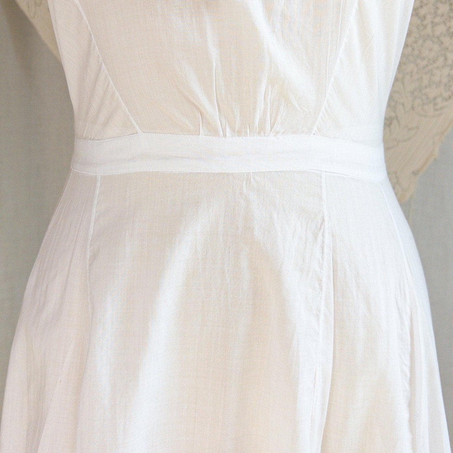 1910's Edwardian Princess Slip - White Cotton with Bobbin Lace Trim & Pink Satin Draswtrings - Daggers & Dames