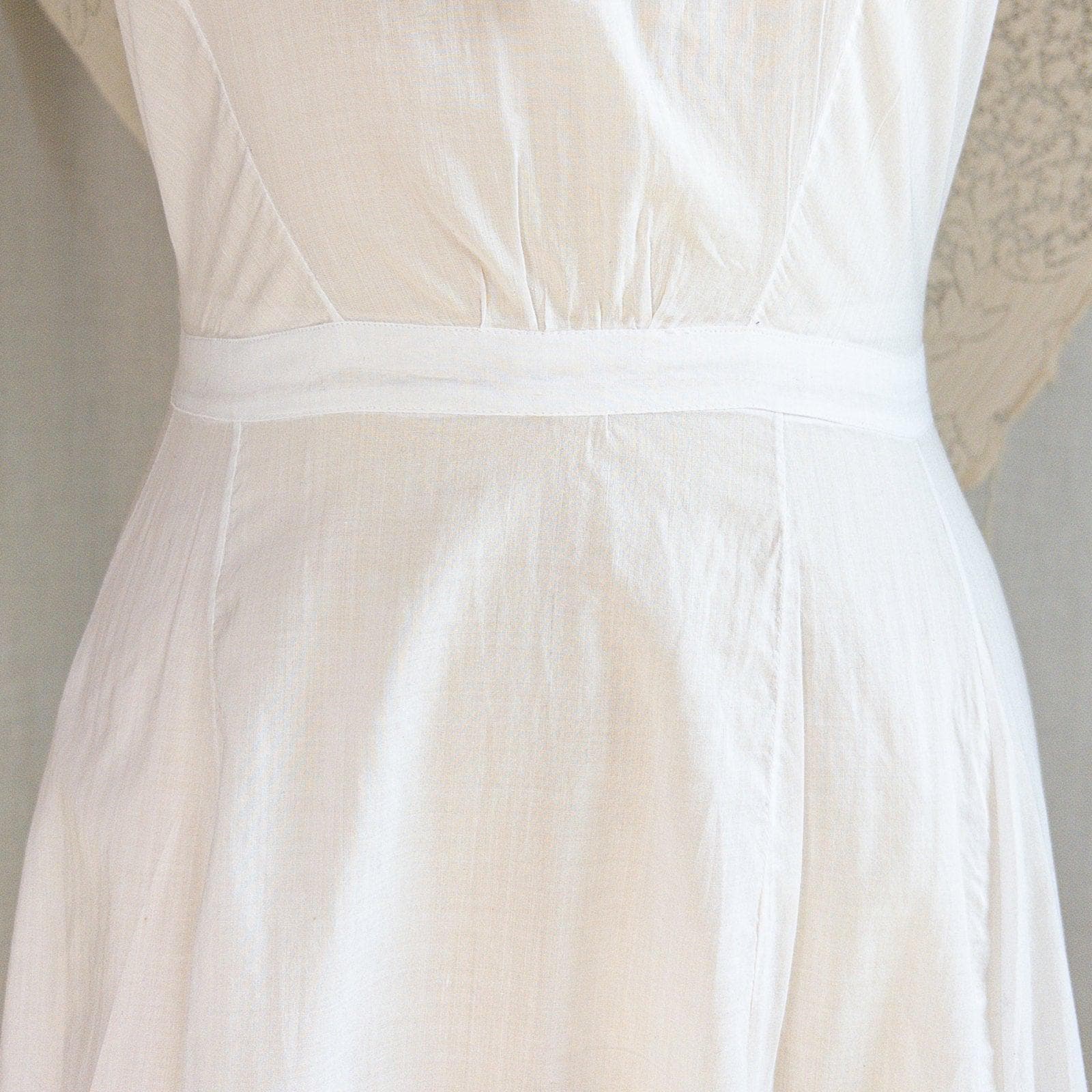 1910's Edwardian Princess Slip - White Cotton with Bobbin Lace Trim & Pink Satin Draswtrings - Daggers & Dames