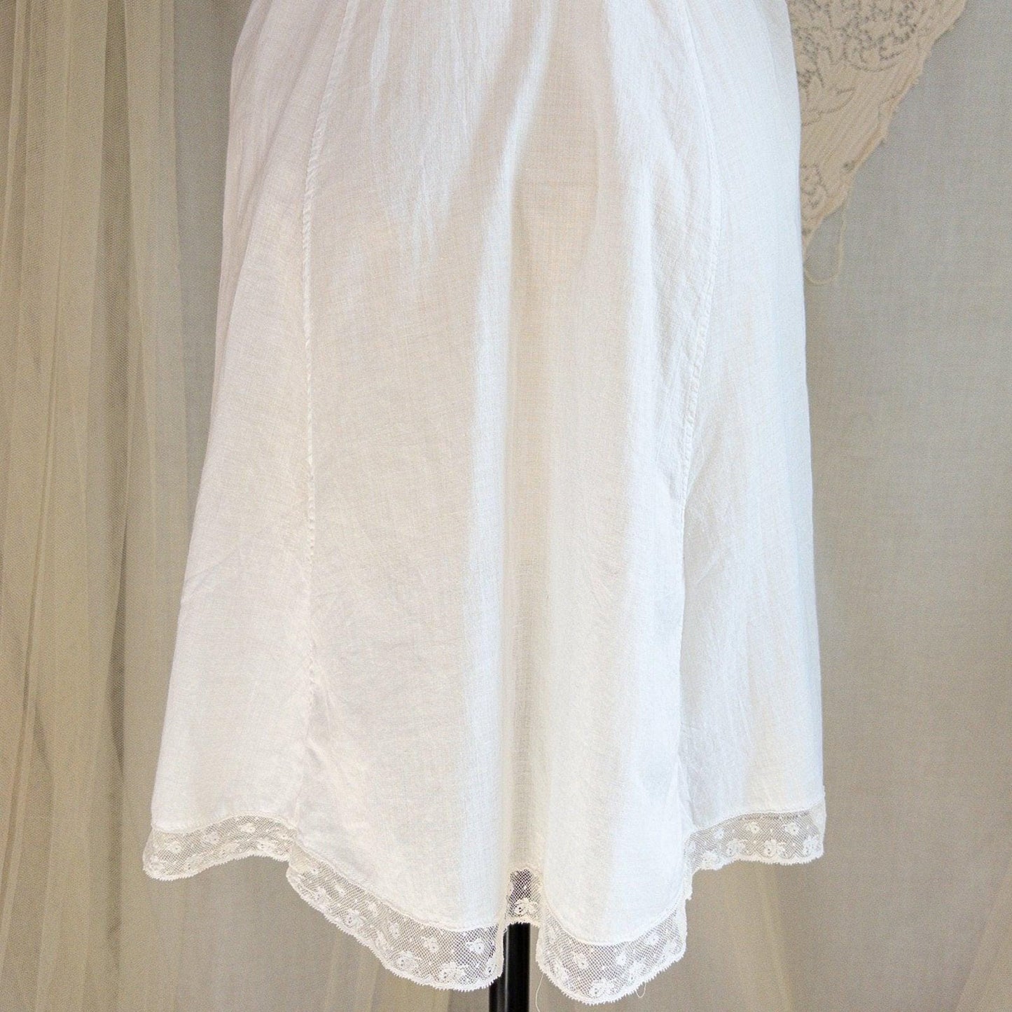 1900's Victorian Era Camiknickers - Soft White Cotton Lawn with Bobbin Lace & Pink Ribbon Drawstrings - Daggers & Dames