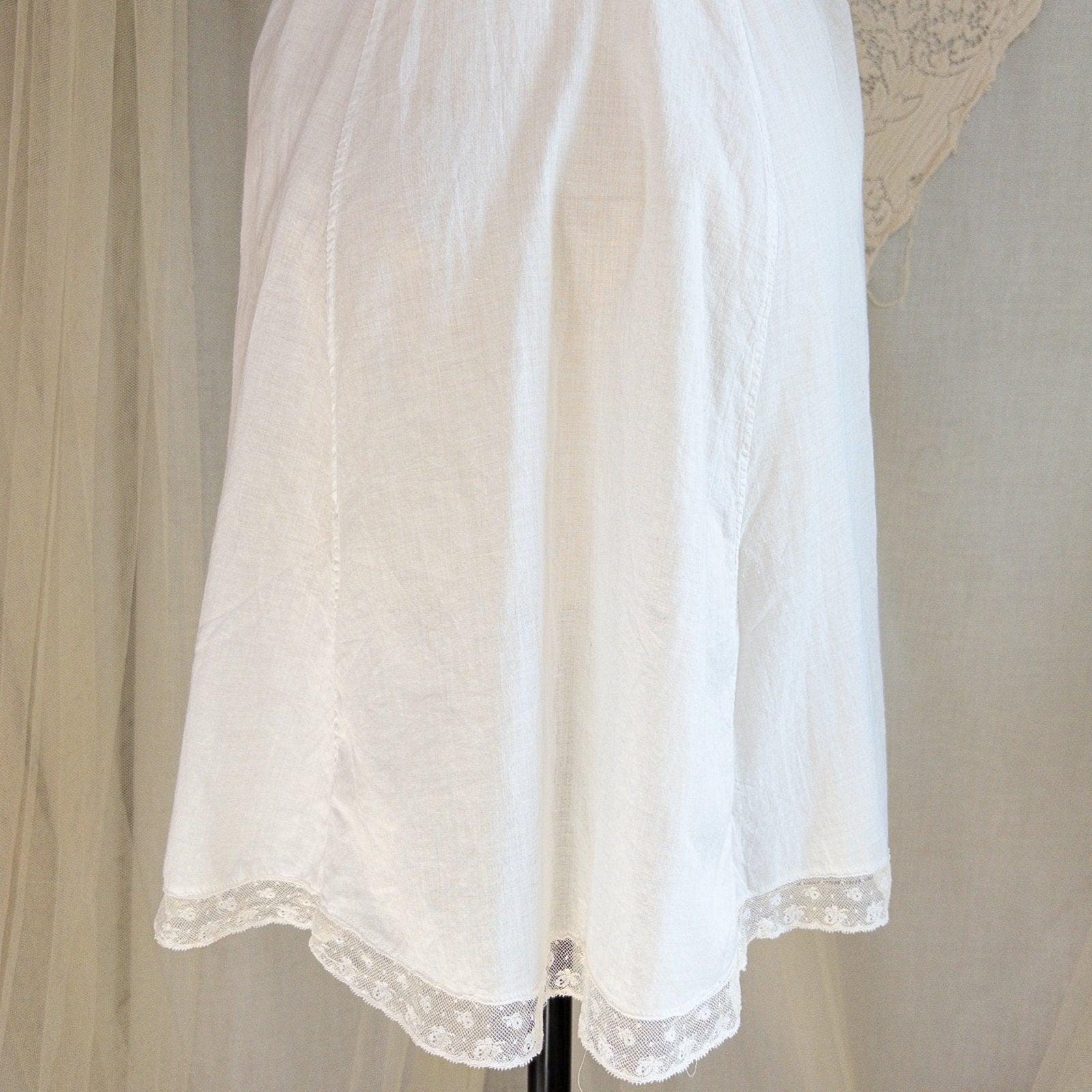 1900's Victorian Era Camiknickers - Soft White Cotton Lawn with Bobbin Lace & Pink Ribbon Drawstrings - Daggers & Dames