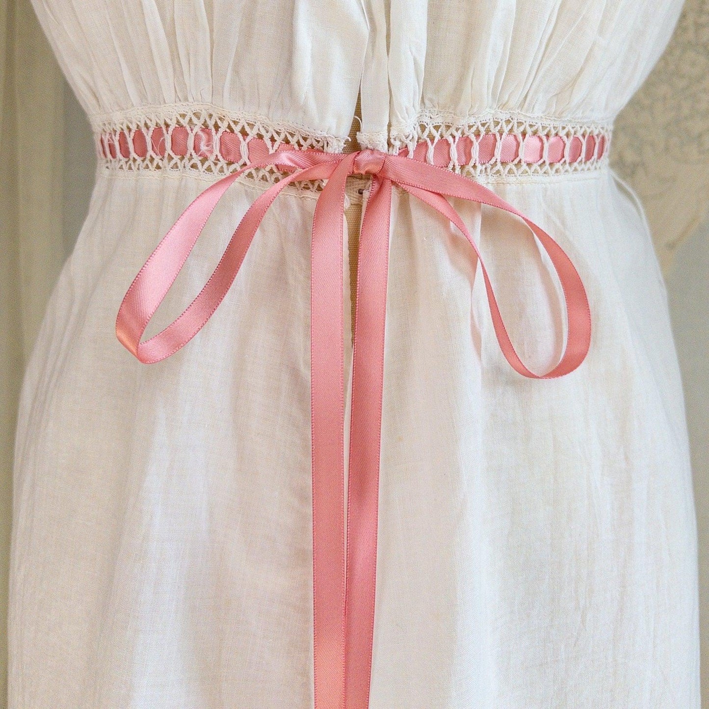 1900's Victorian Era Camiknickers - Soft White Cotton Lawn with Bobbin Lace & Pink Ribbon Drawstrings - Daggers & Dames