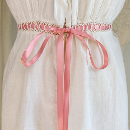 1900's Victorian Era Camiknickers - Soft White Cotton Lawn with Bobbin Lace & Pink Ribbon Drawstrings - Daggers & Dames