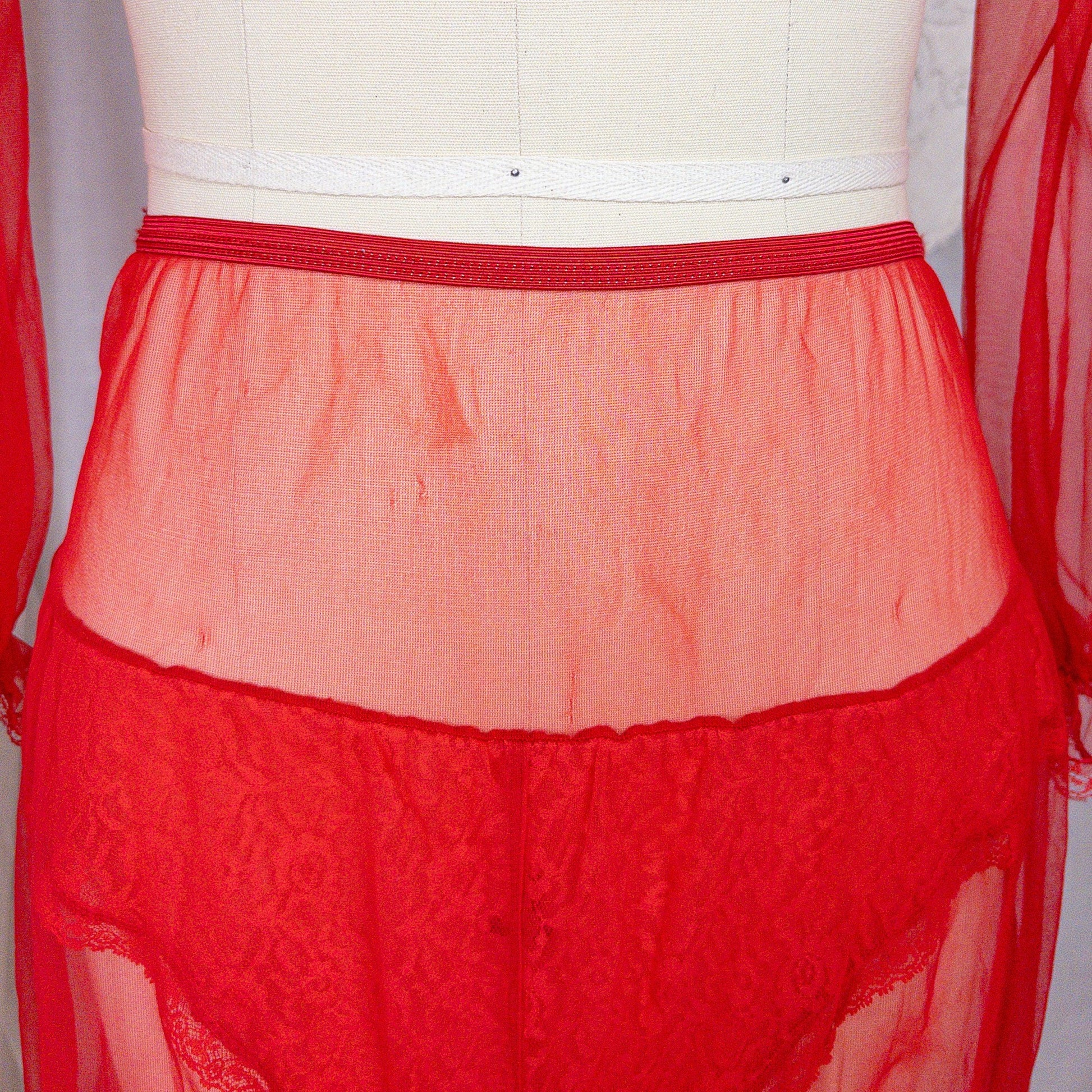 1960s Genie Lingerie Set - Sheer Candy Red Nylon with Lace Bodice & Harem Pants by Honeydreamers