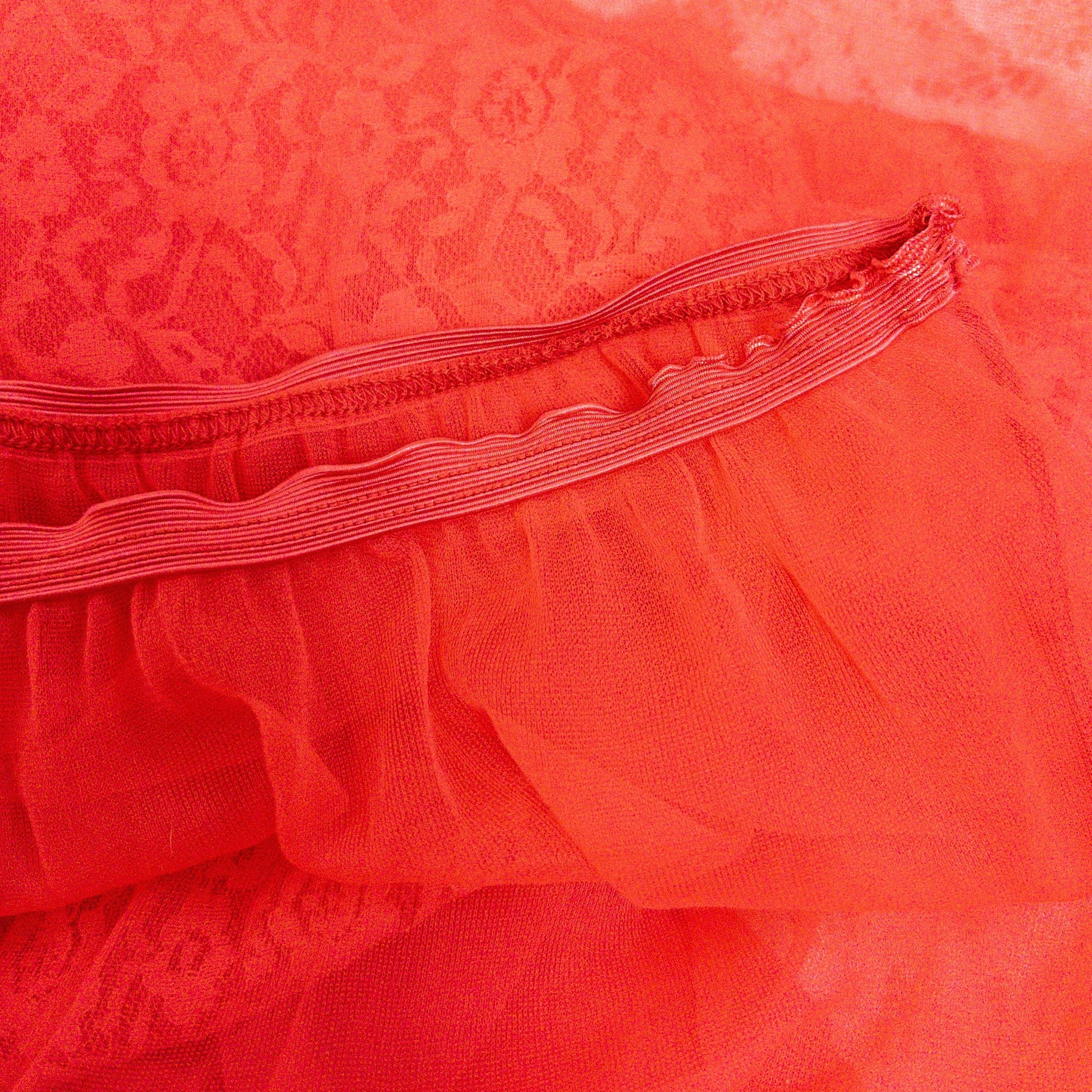 1960s Genie Lingerie Set - Sheer Candy Red Nylon with Lace Bodice & Harem Pants by Honeydreamers