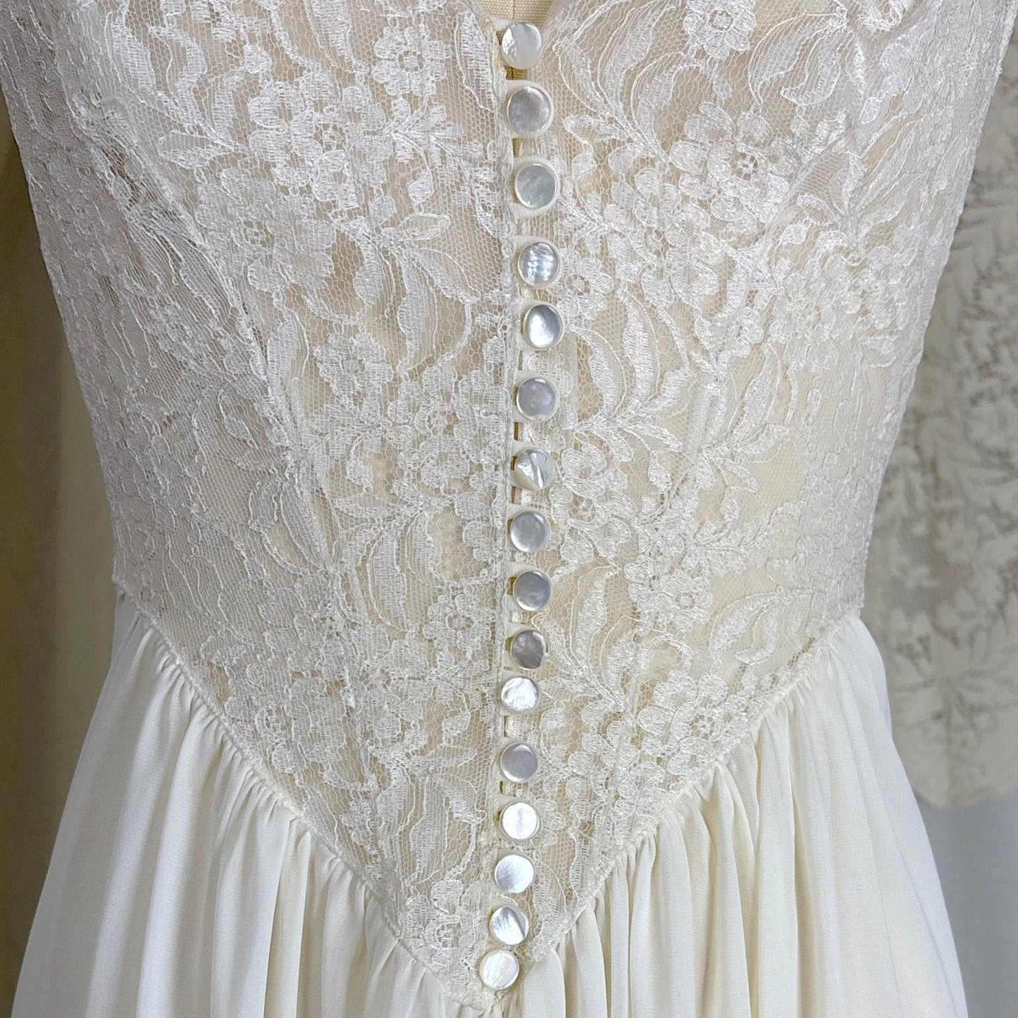 1950's - 1960's Nightgown - White Nylon with Heart Shaped Lace Button - up Bodice & Open Back by Colura - Daggers & Dames