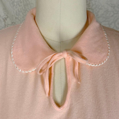 1940's Nightgown - Palest Peach Brushed Rayon with Long Sleeves & Keyhole Neck by Gordon Forest Mills - Daggers & Dames