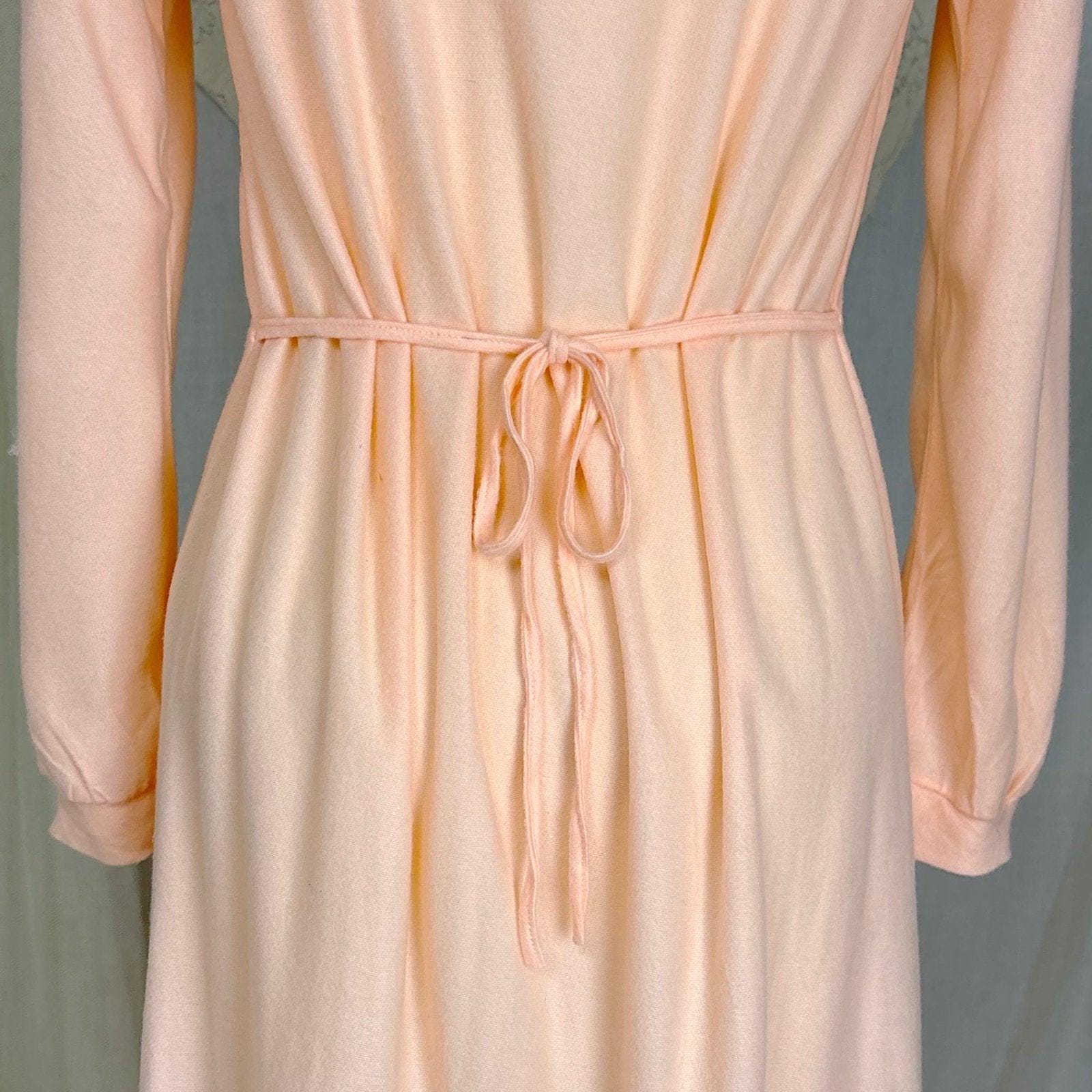 1940's Nightgown - Palest Peach Brushed Rayon with Long Sleeves & Keyhole Neck by Gordon Forest Mills - Daggers & Dames
