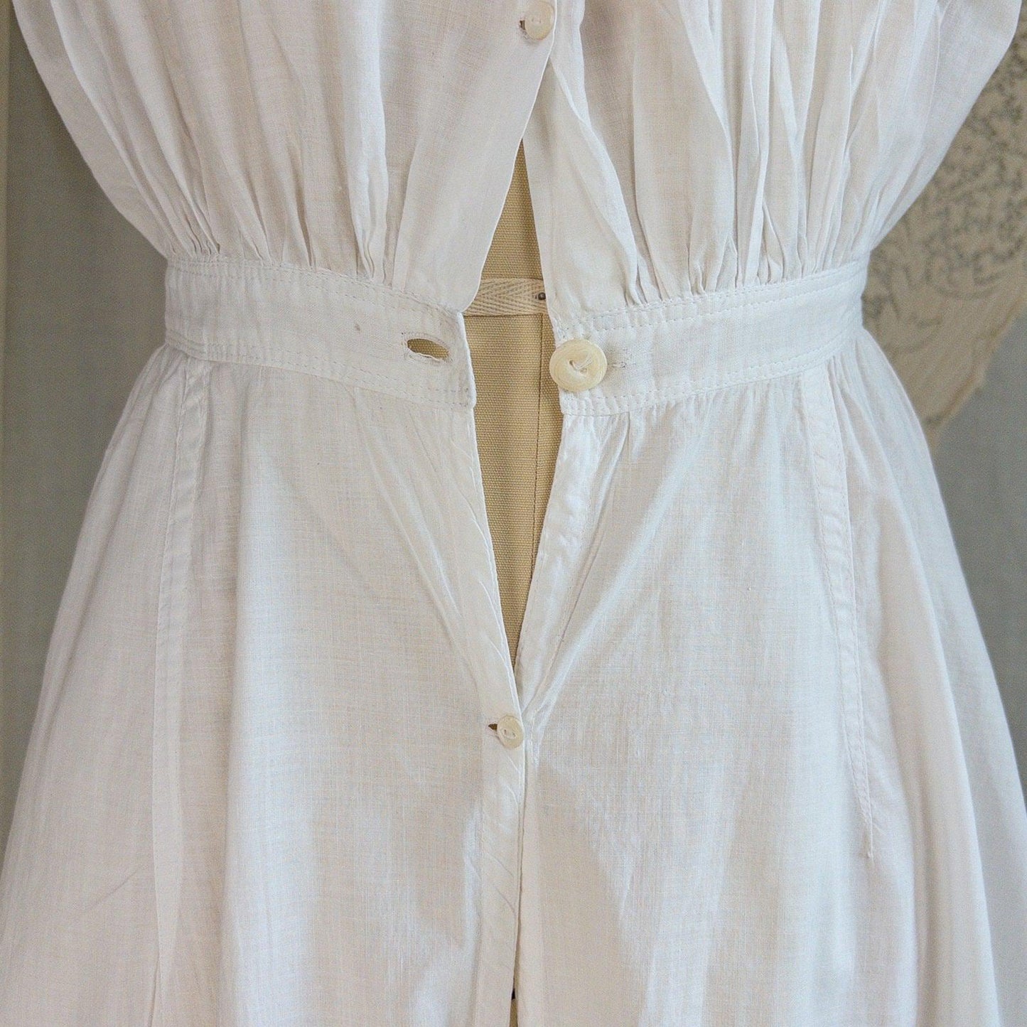 1900's Victorian Era Camiknickers - White Cotton with Elaborate Scalloped Eyelet Lace with Pink Ribbon Drawstring - Daggers & Dames