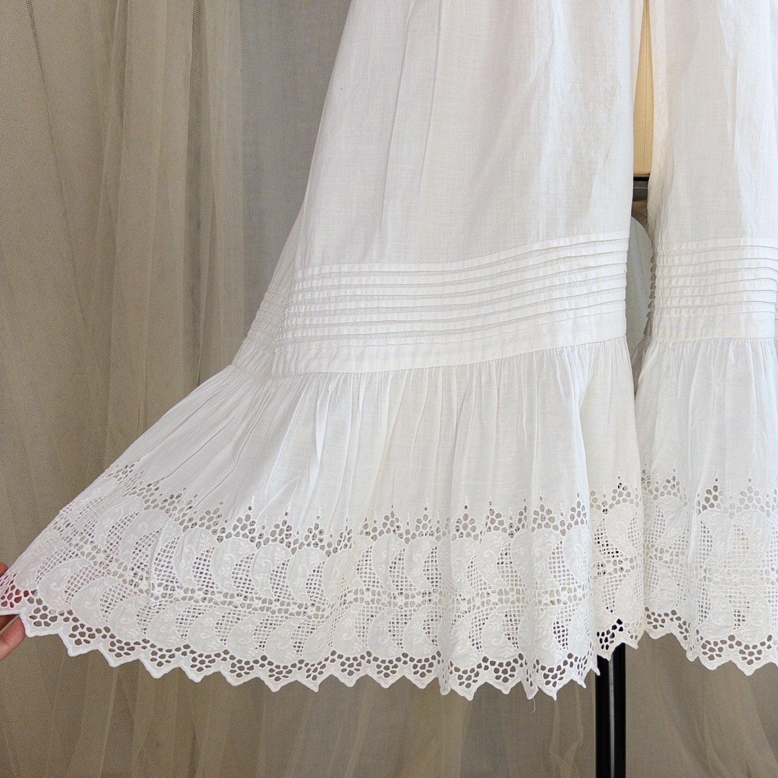 1900's Victorian Era Camiknickers - White Cotton with Elaborate Scalloped Eyelet Lace with Pink Ribbon Drawstring - Daggers & Dames